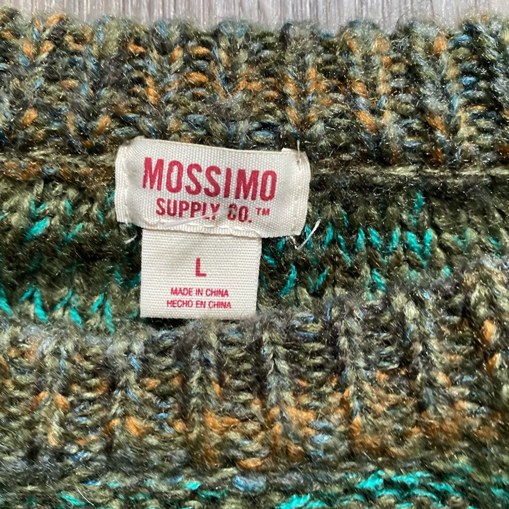 Mossimo‎ Chunky Knit Asymmetrical Green Sweater Large Boho Fairy Earthy Layering - Picture 4 of 6